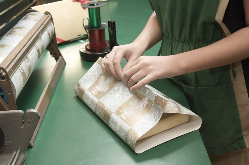 gift being wrapped in the store.