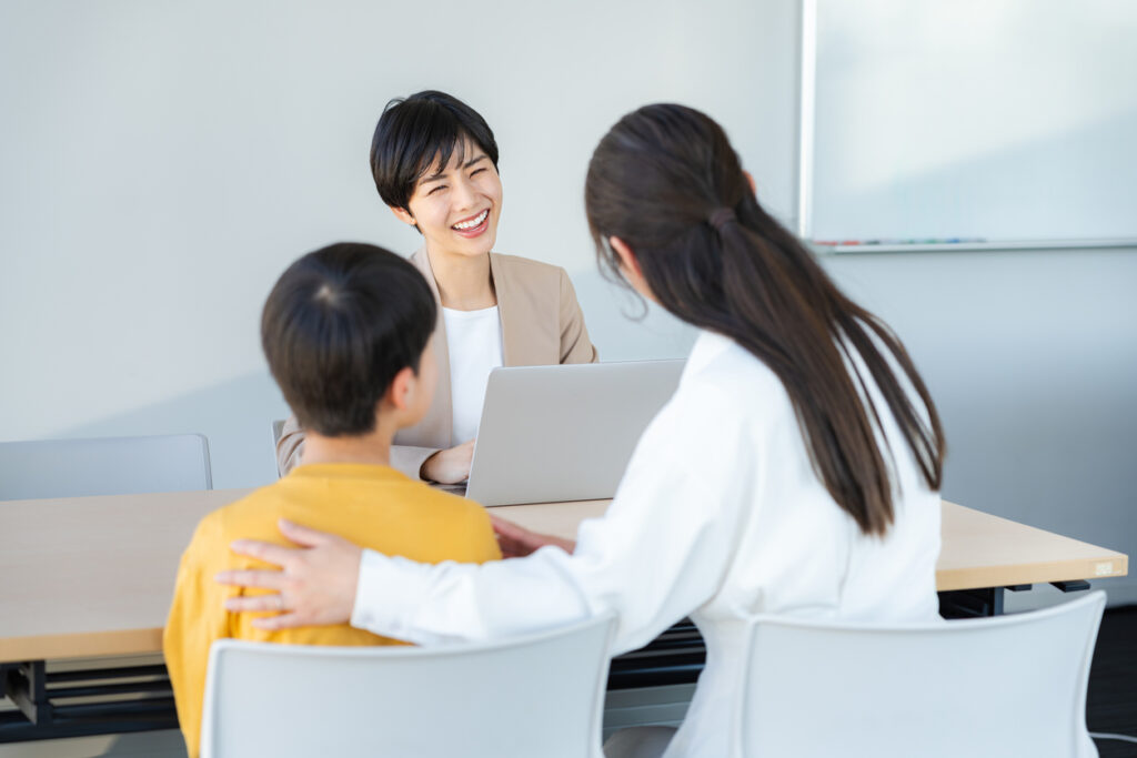 Parents and children and teachers interviewing