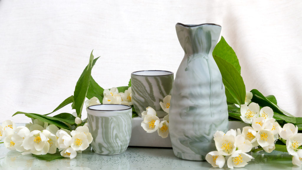 Decanter and cups of sake (Tokkuri and Chocó)