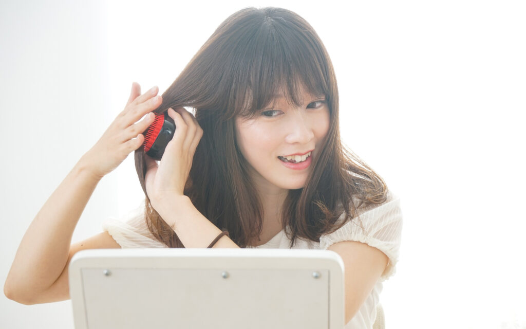 brushing hair